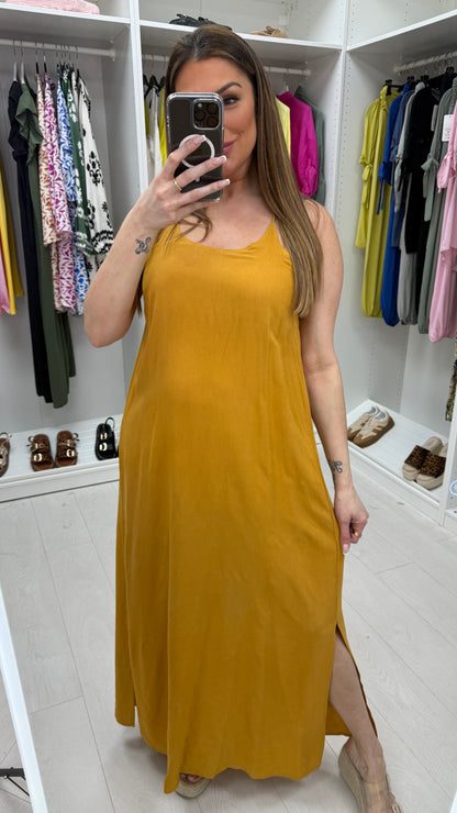 Carly Plain Elasticated Back Strappy Maxi Dress