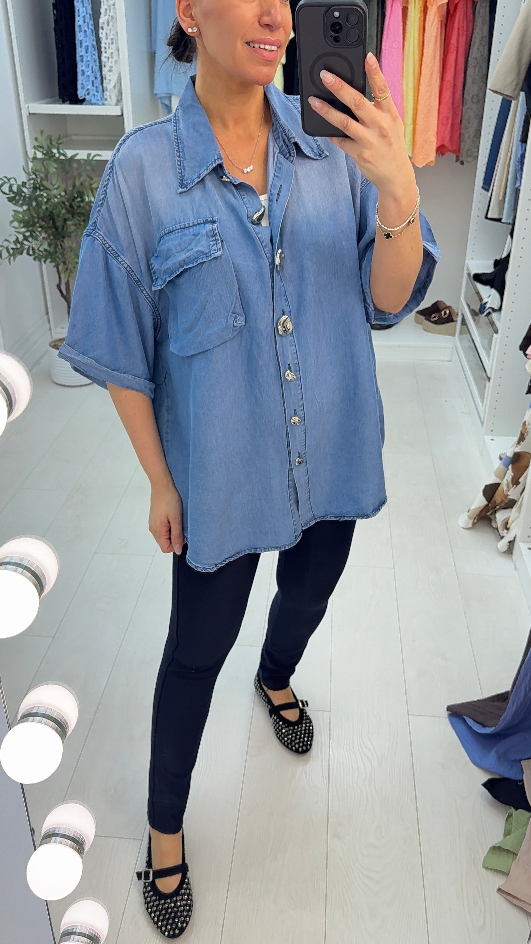 Yana Embellished Button Front Denim Shirt