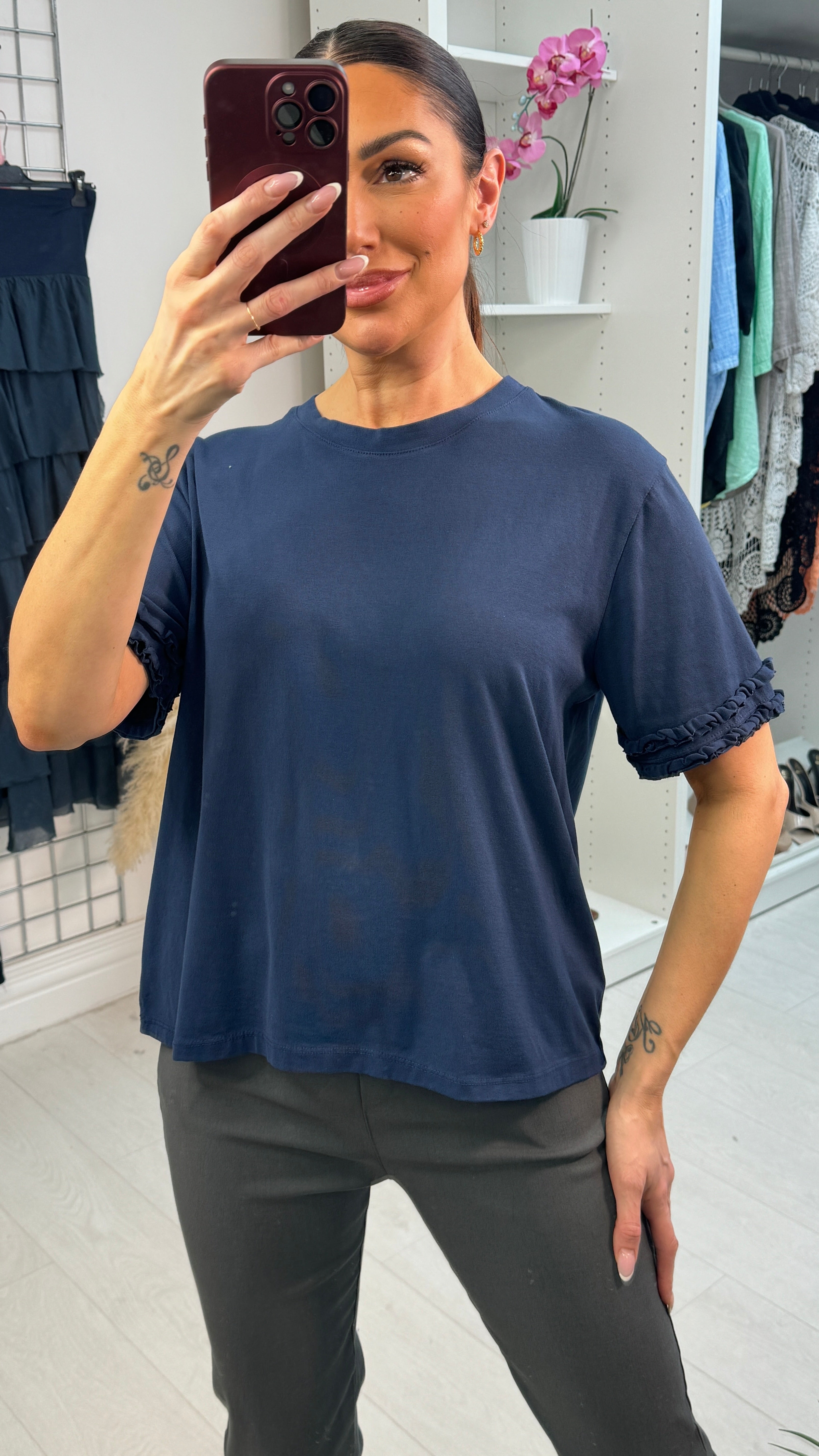 Imalda Plain Ruffle Detail Short Sleeve Top