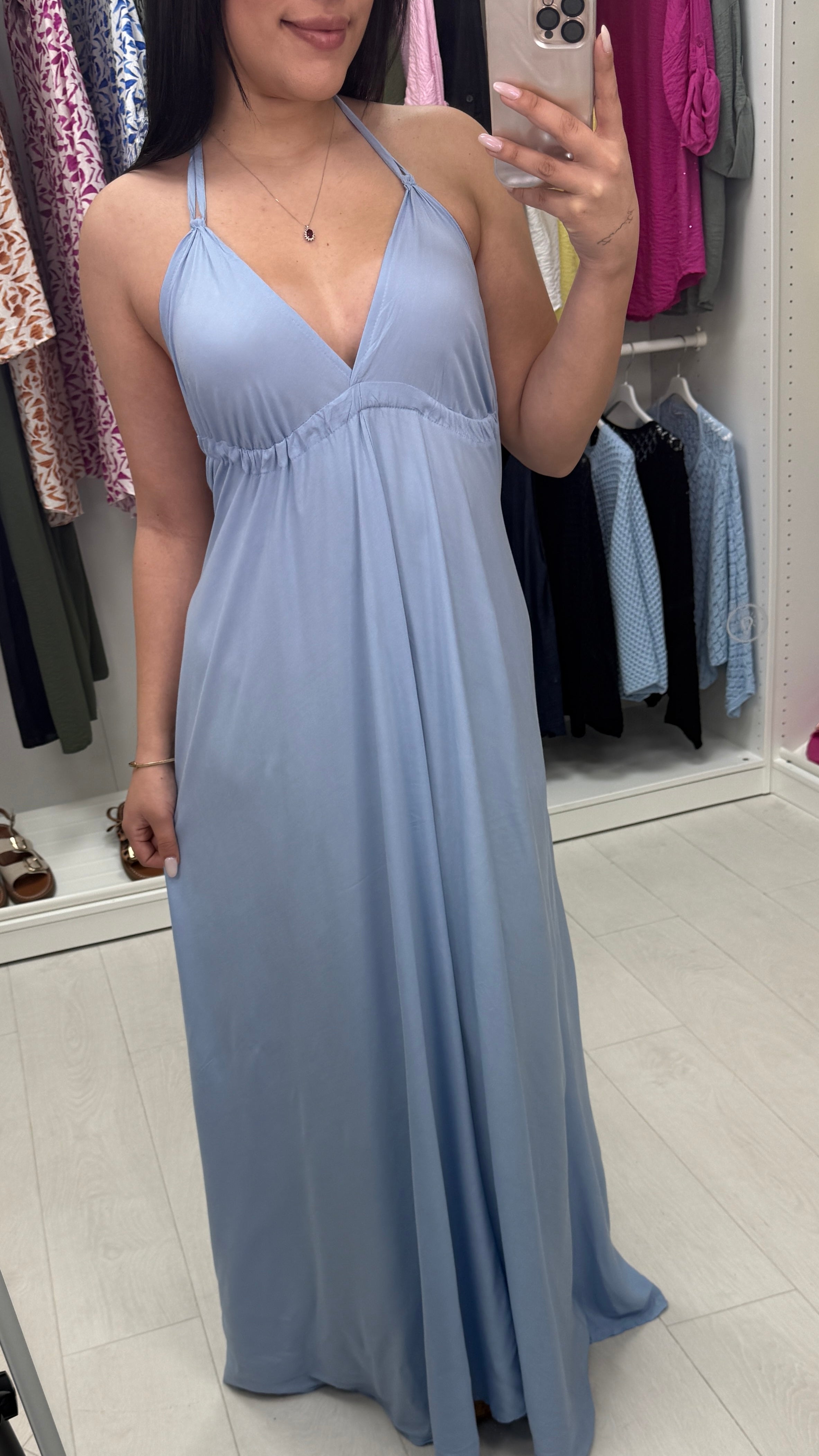 Casper Plain Deep V Back Maxi Dress