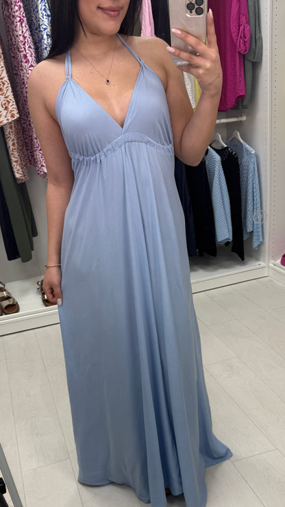 Casper Plain Deep V Back Maxi Dress