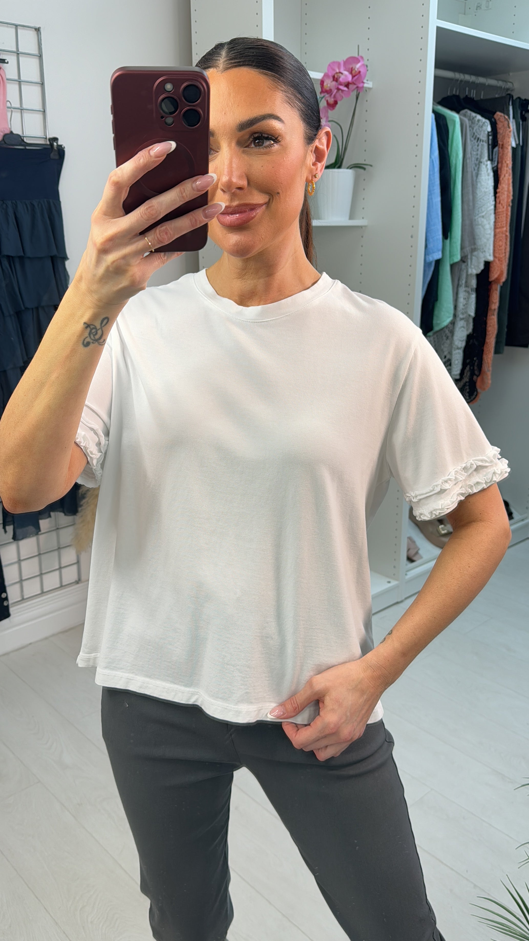 Imalda Plain Ruffle Detail Short Sleeve Top