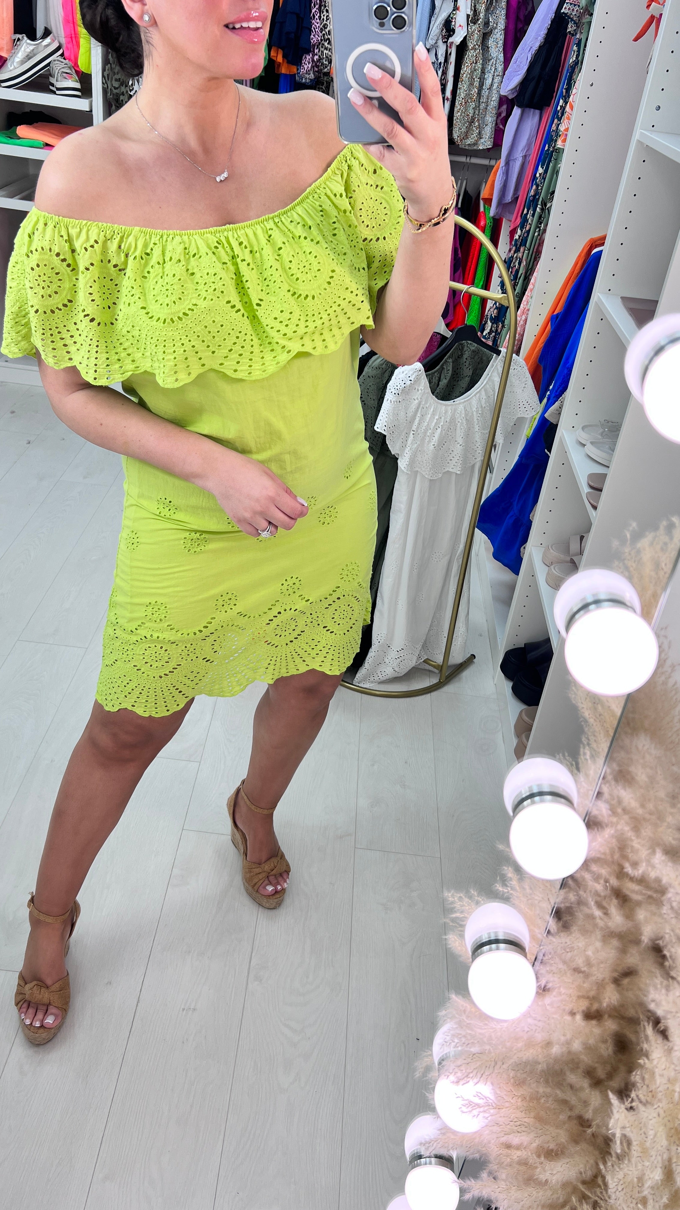 Kaliyah Broderie Frill Bardot Dress