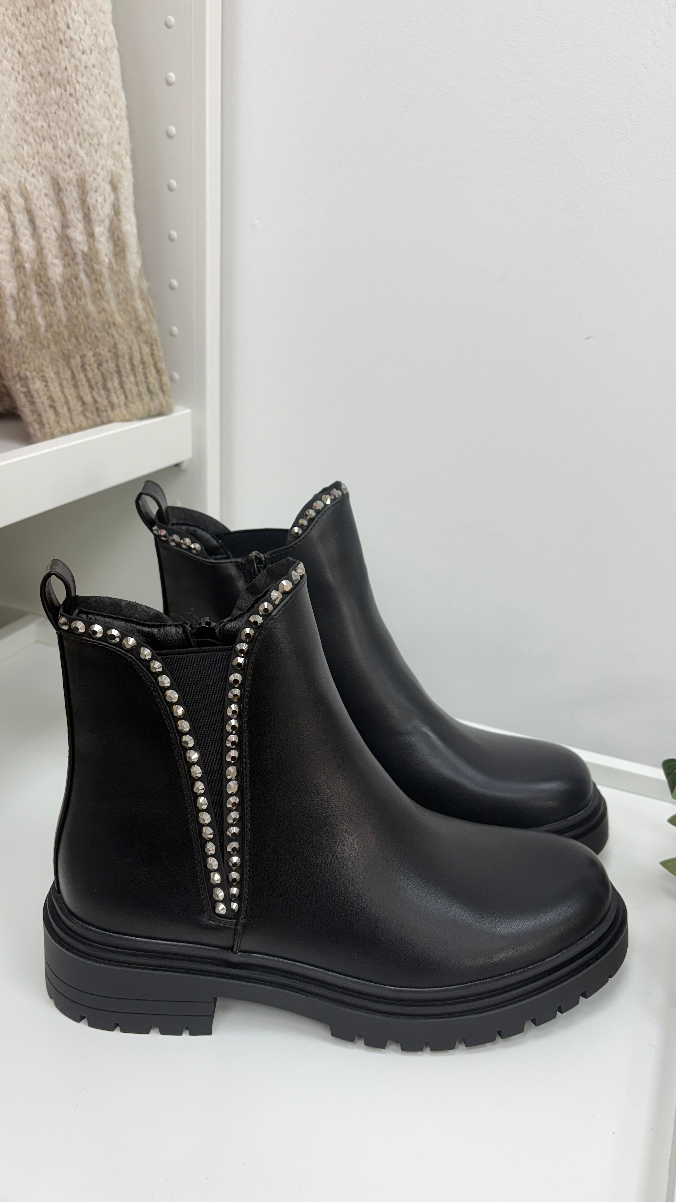 Erika Faux Leather Embellished Chelsea Boots