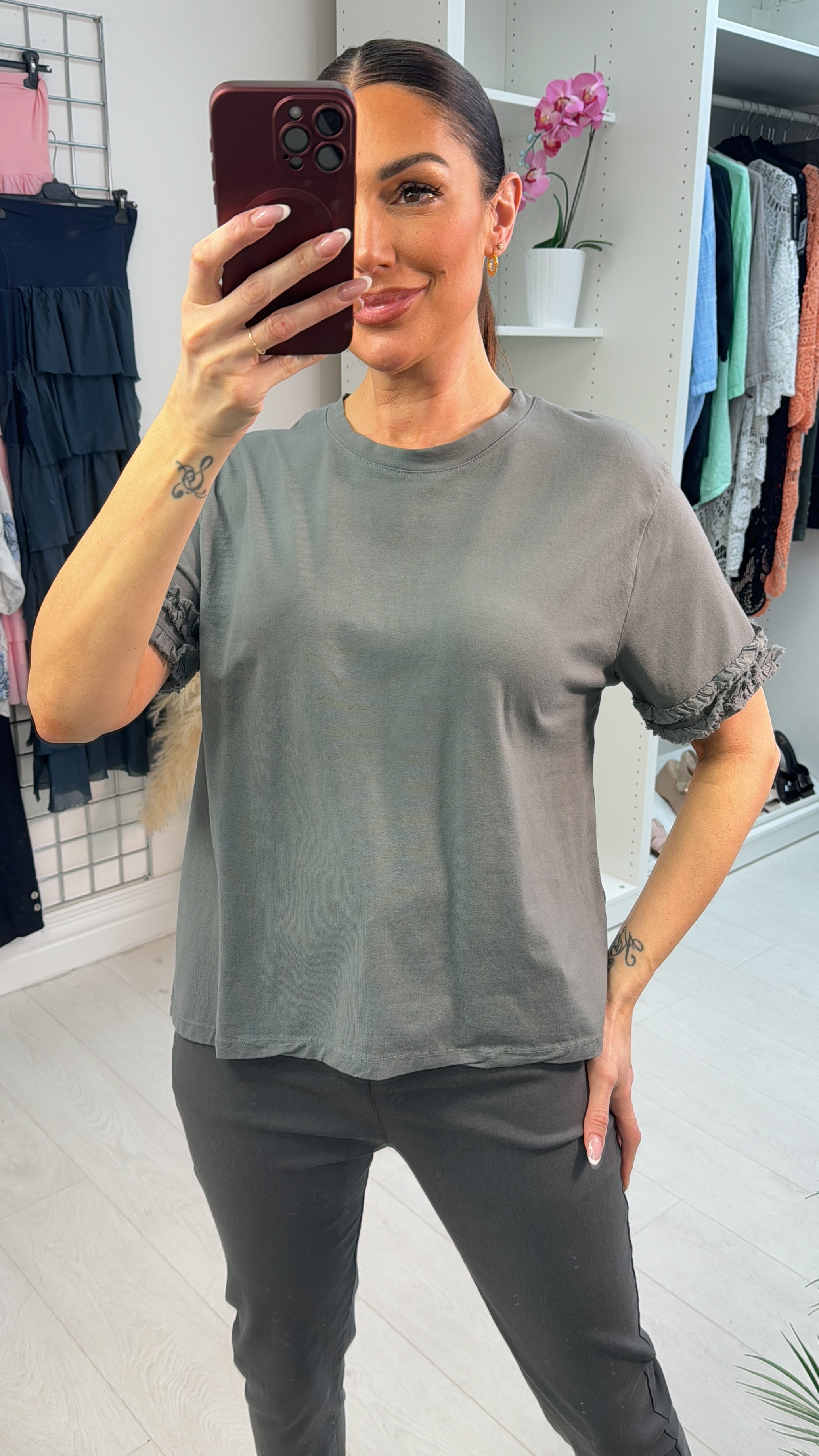 Imalda Plain Ruffle Detail Short Sleeve Top