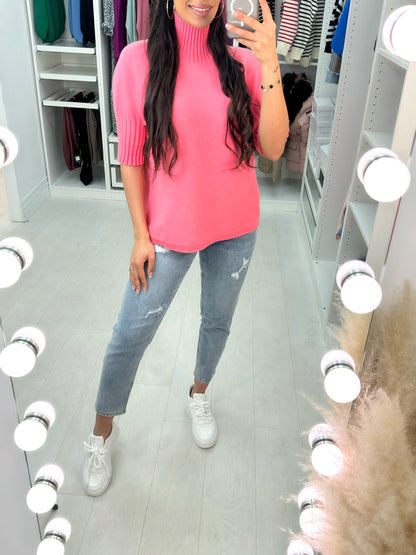 Violet Short Sleeve High Neck Jumper