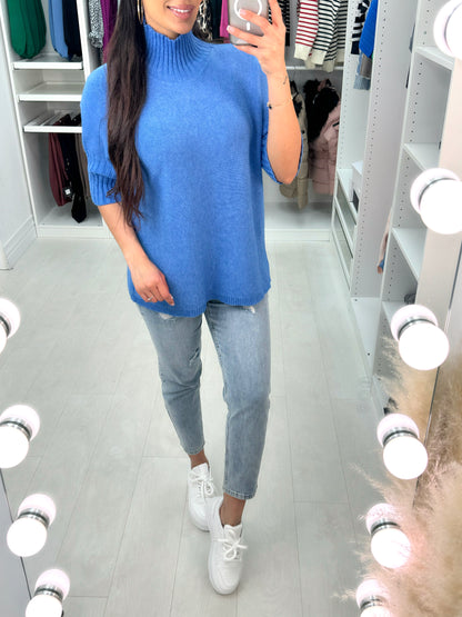 Violet Short Sleeve High Neck Jumper