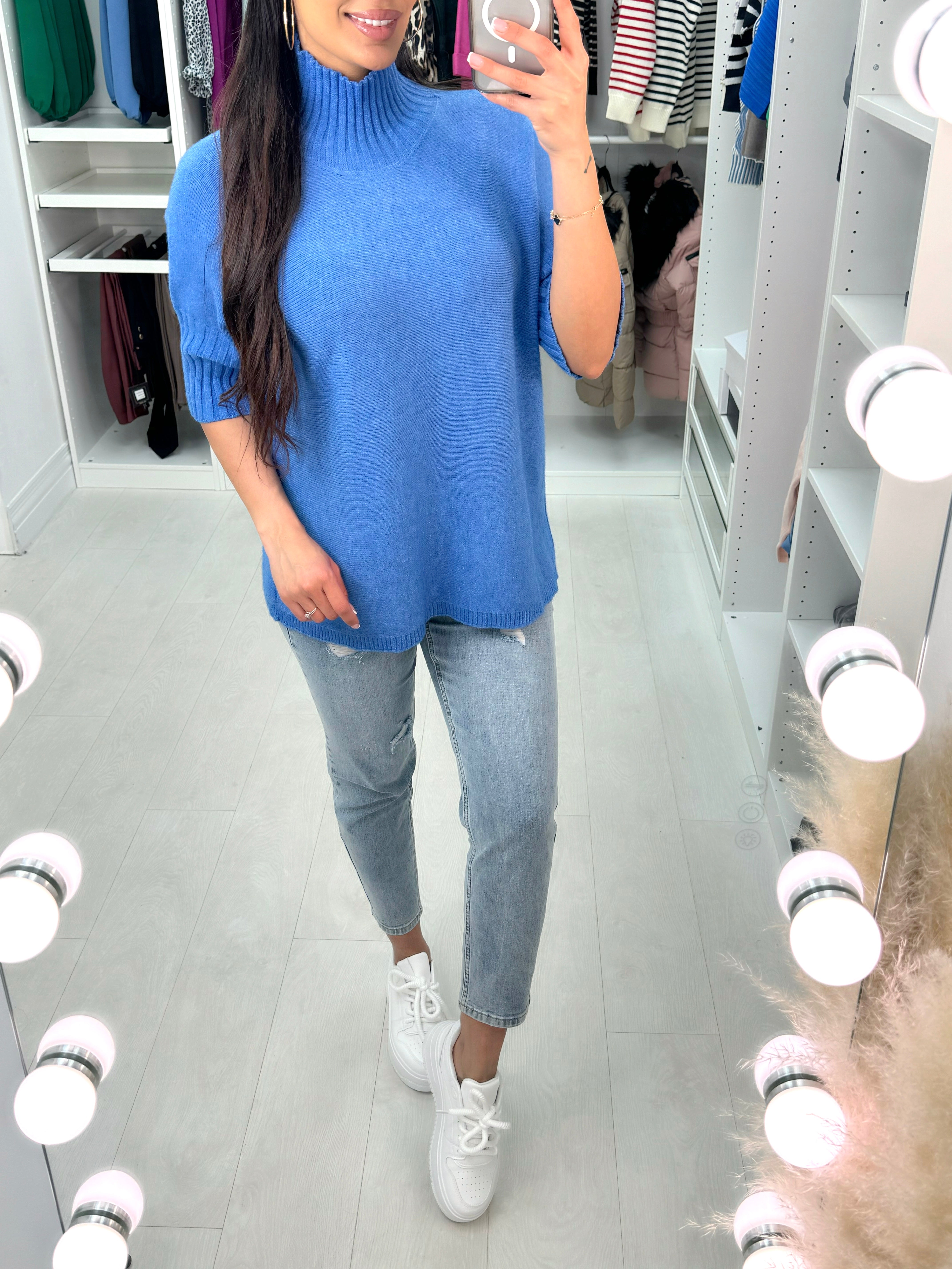 Violet Short Sleeve High Neck Jumper