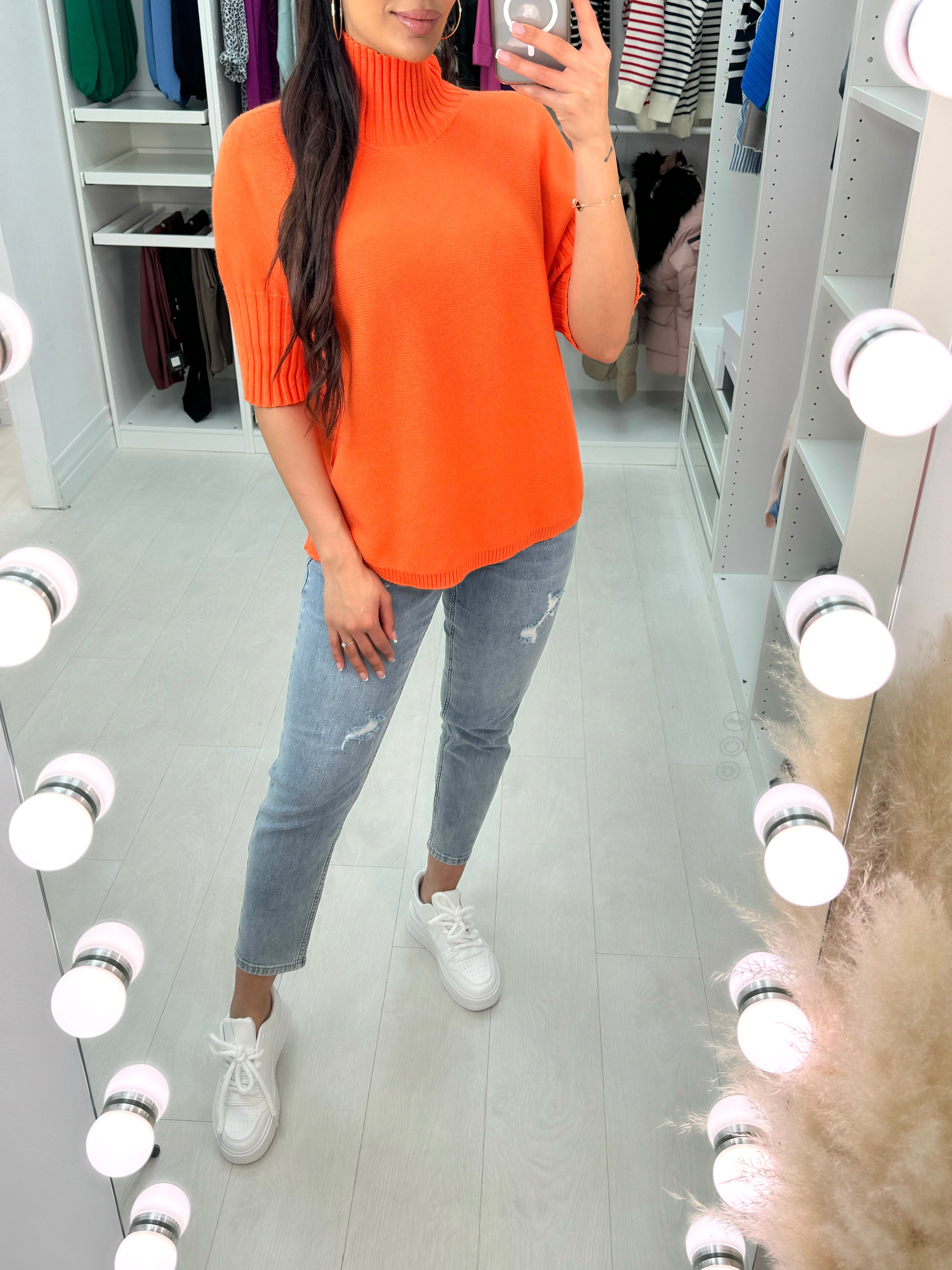 Violet Short Sleeve High Neck Jumper