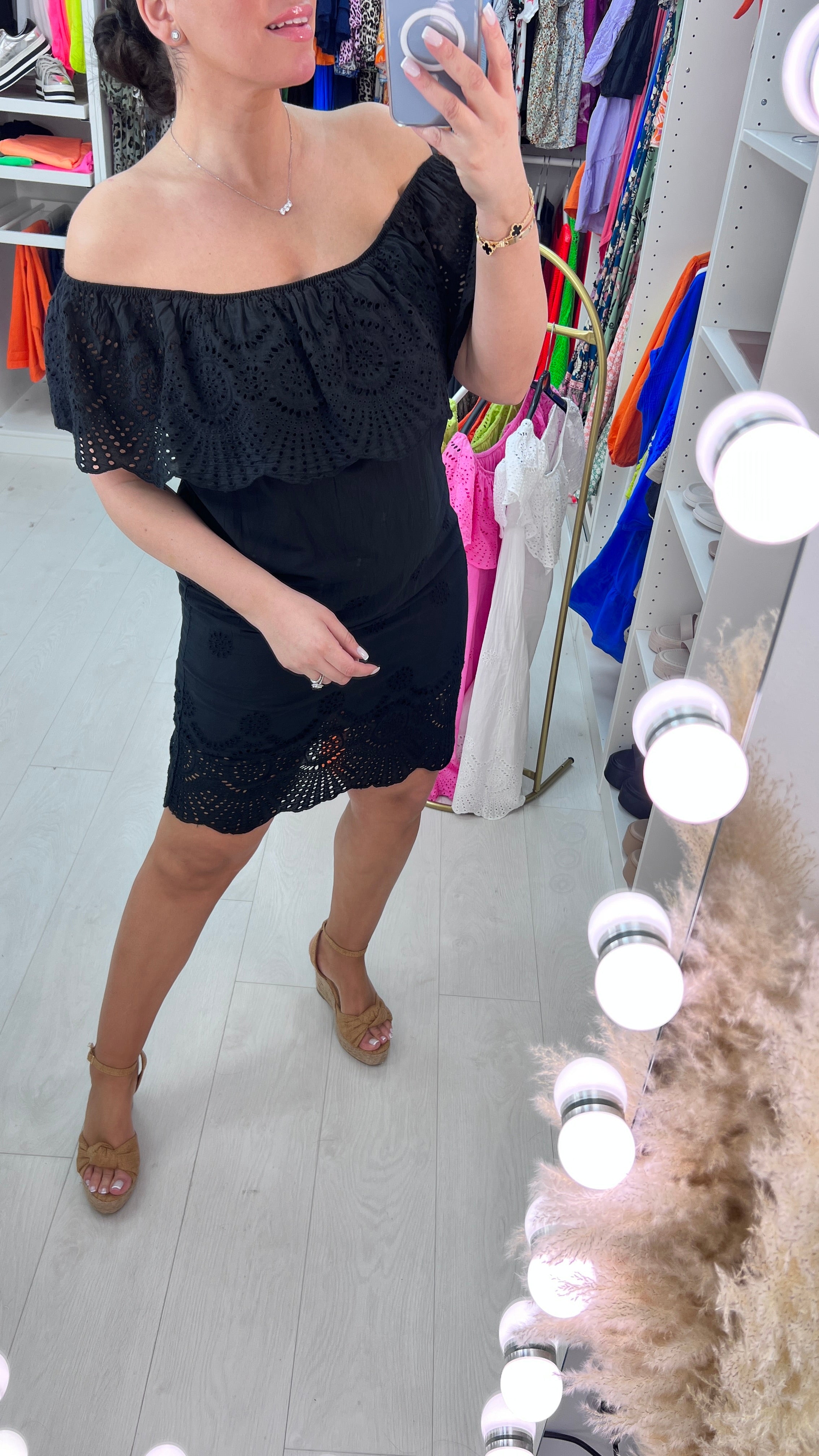 Kaliyah Broderie Frill Bardot Dress