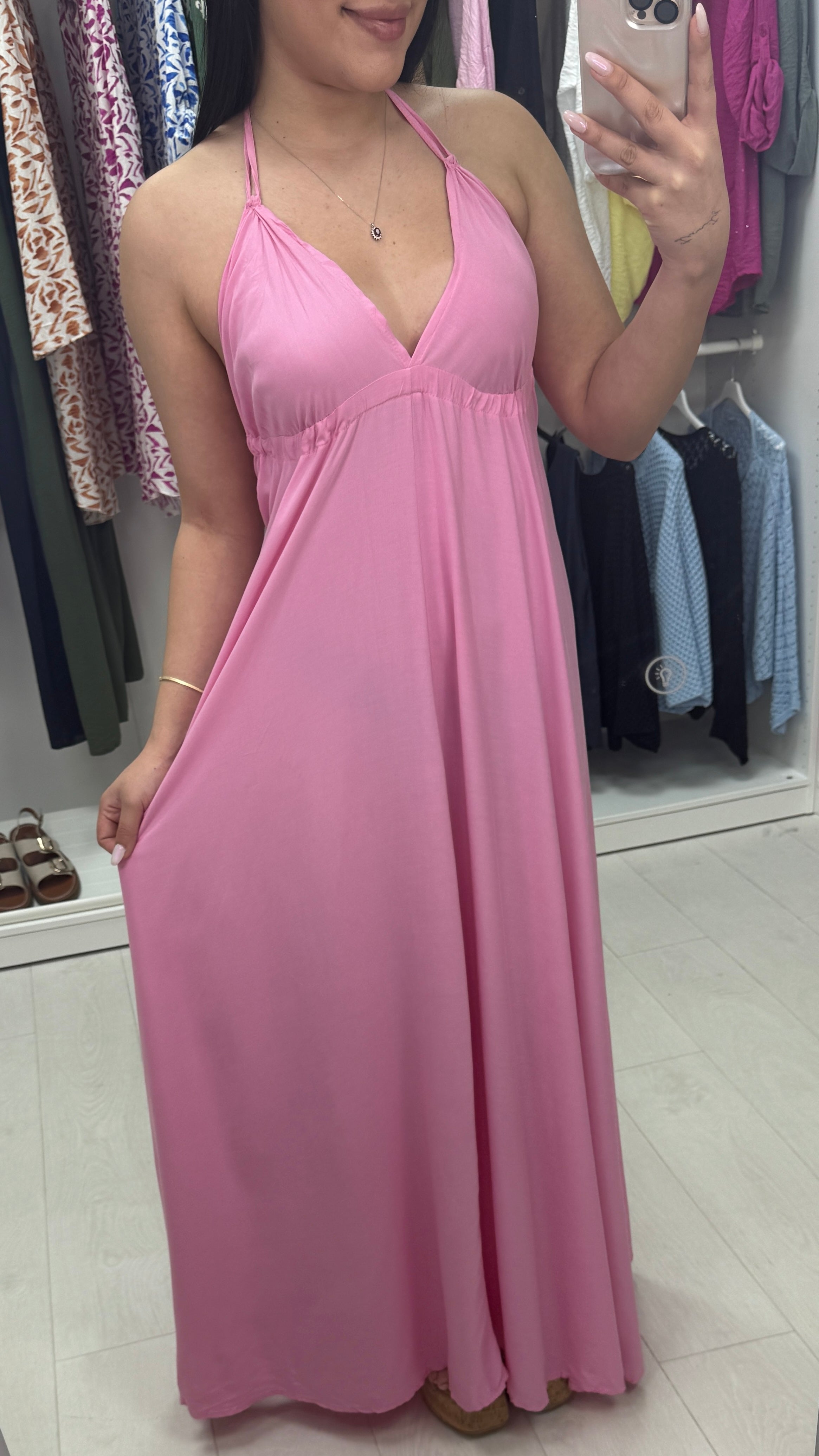 Casper Plain Deep V Back Maxi Dress