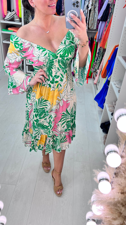 Cornetto Vibrant Floral Print Ruffle Hem Dress