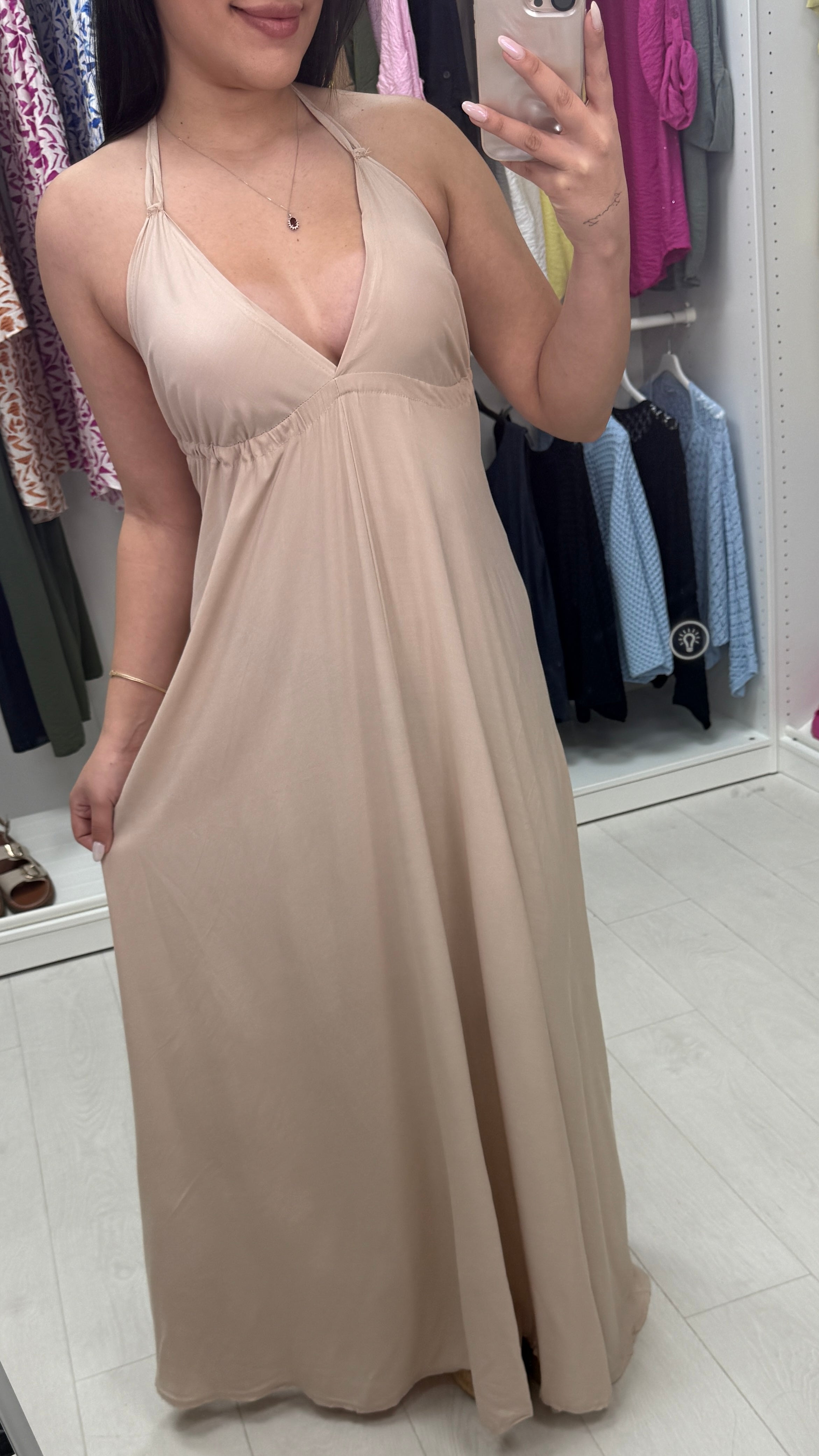 Casper Plain Deep V Back Maxi Dress