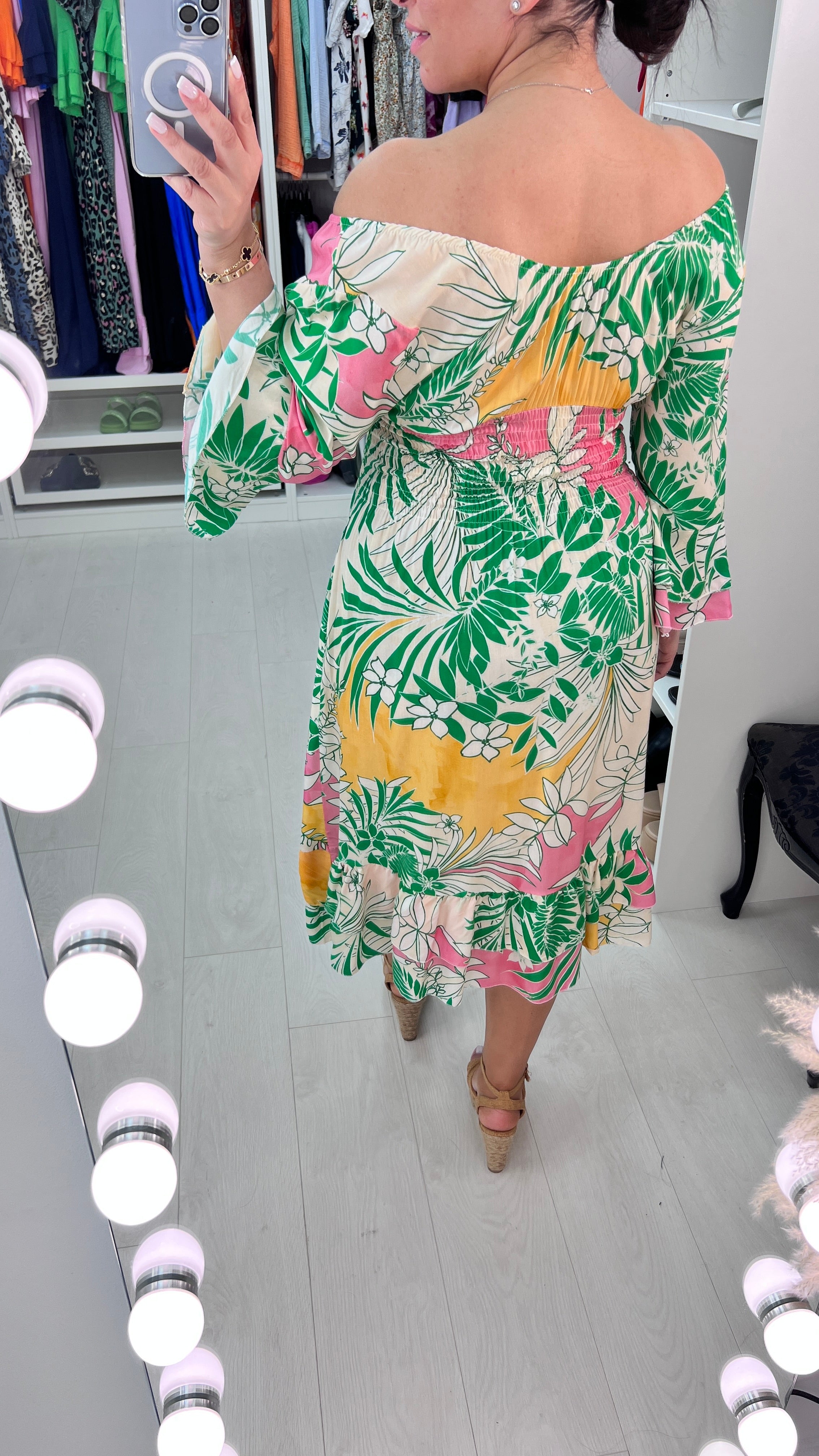 Cornetto Vibrant Floral Print Ruffle Hem Dress