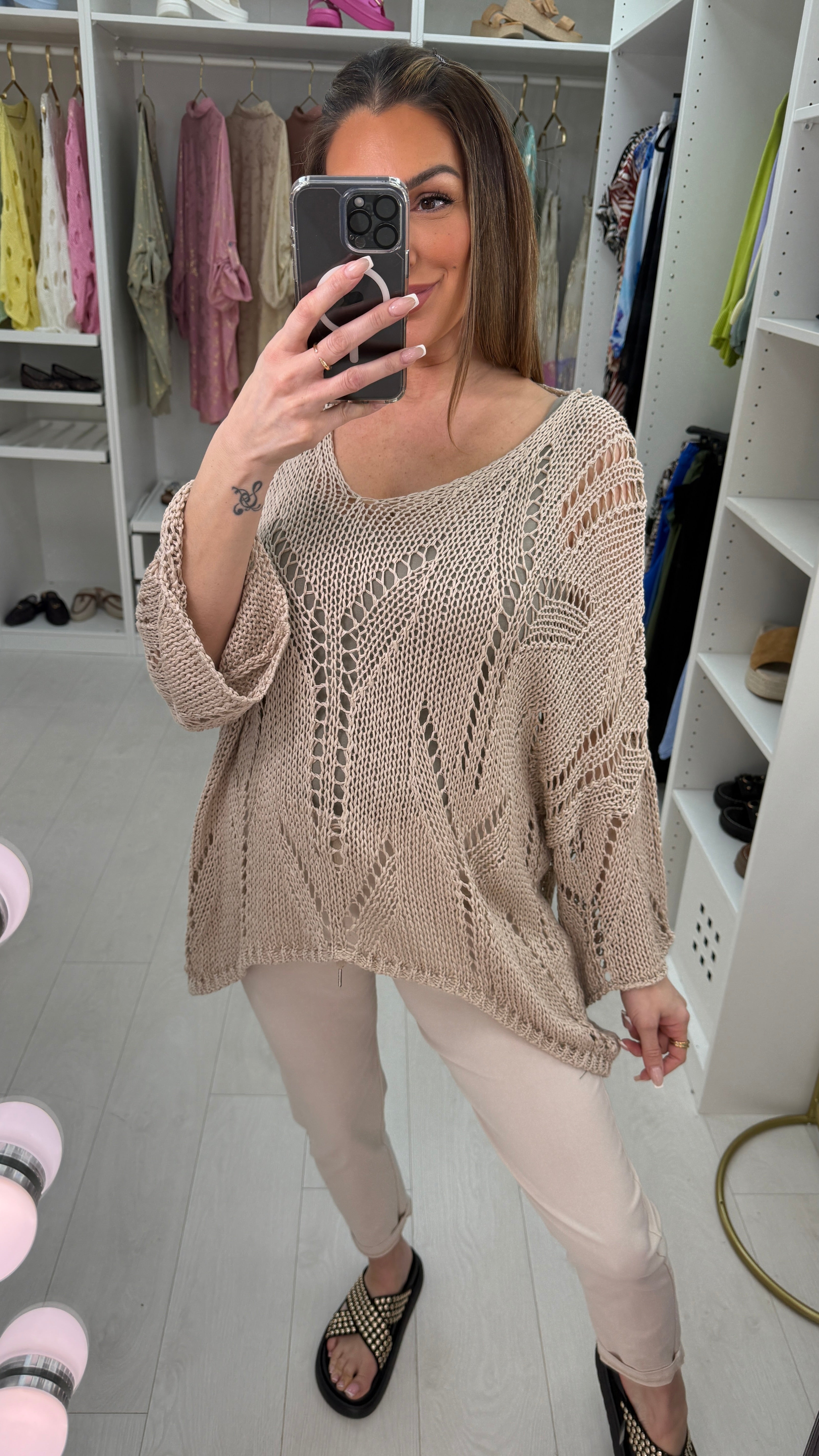 Sharna Loose Fit Crochet Longline Top