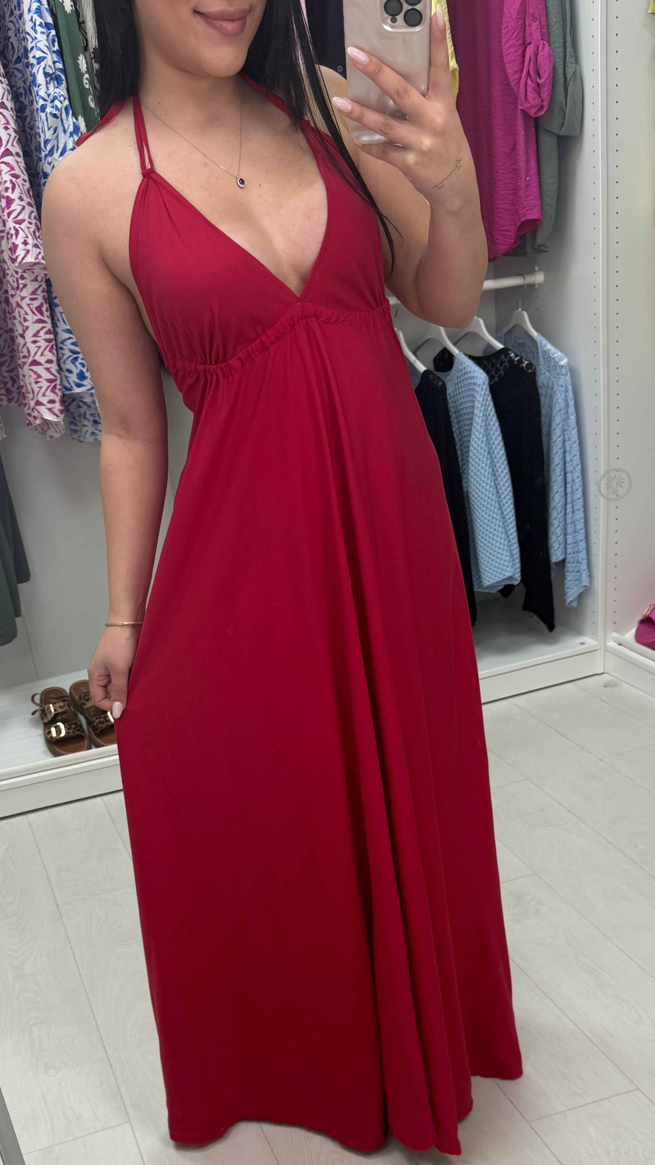 Casper Plain Deep V Back Maxi Dress