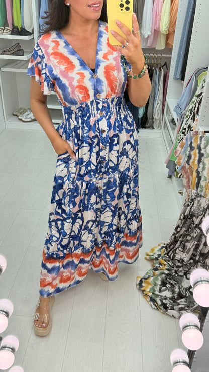 Franklin Abstract Print Button Detailed Maxi Dress