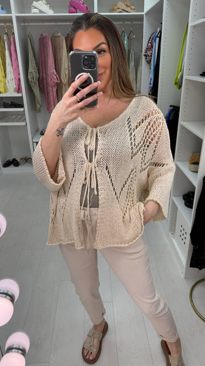 Mindie Tie Front Crochet Cardigan
