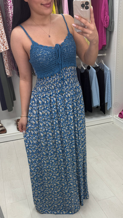 Cara Floral Print Crochet Bust Maxi Dress