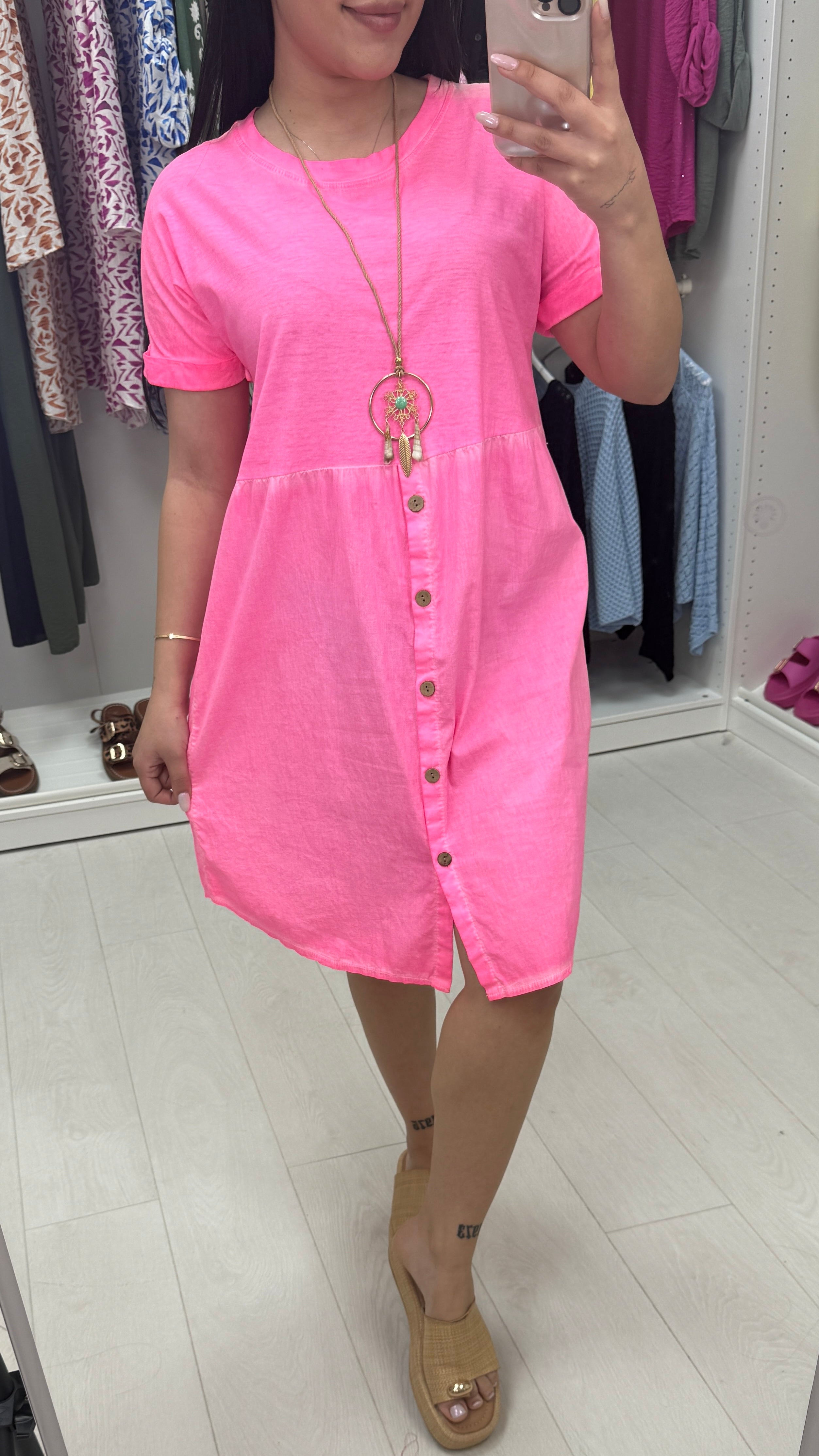 Palmina Neon Button Detailed Necklace Dress