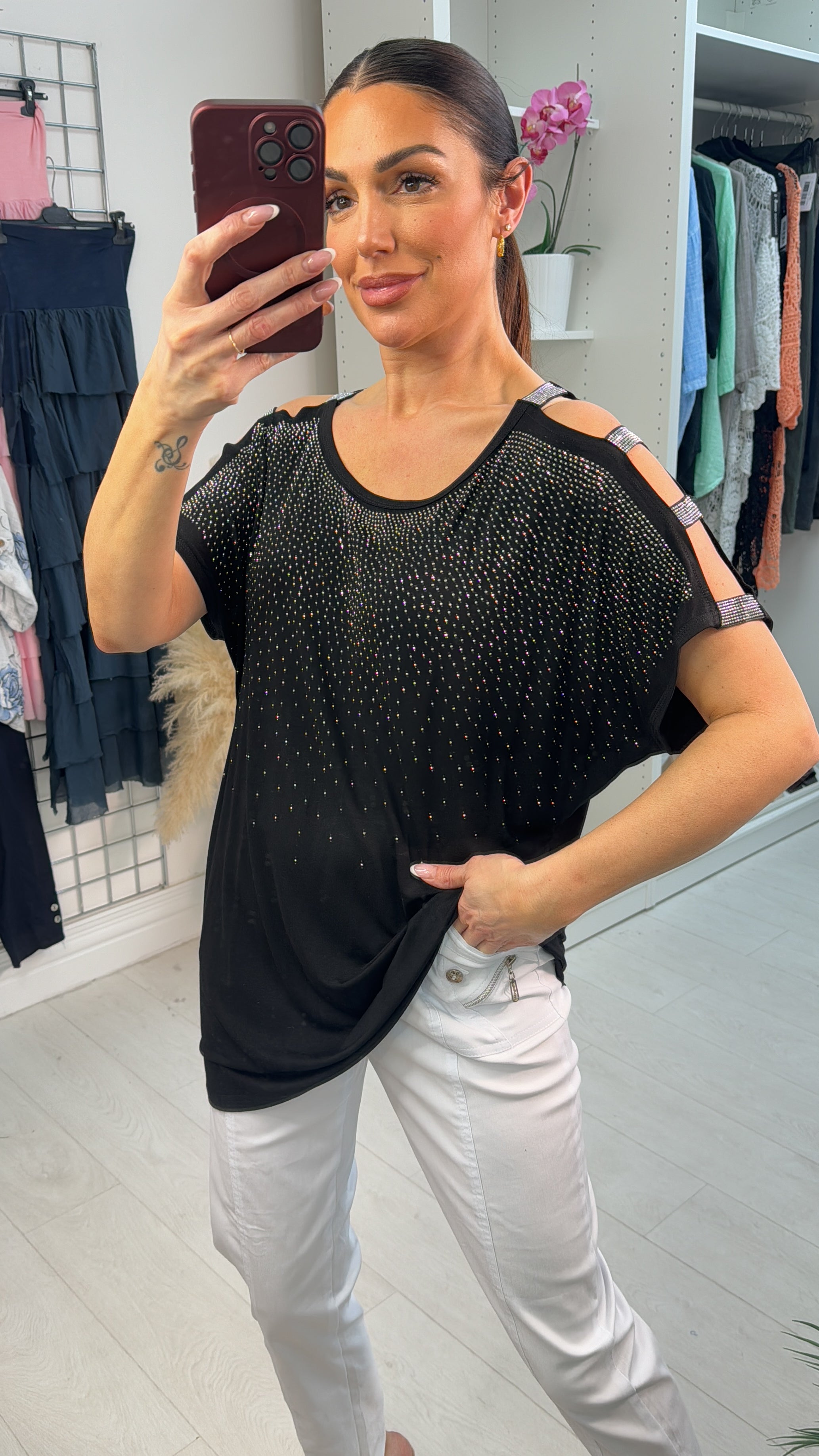 Eliana Thin Silver Studded T-shirt
