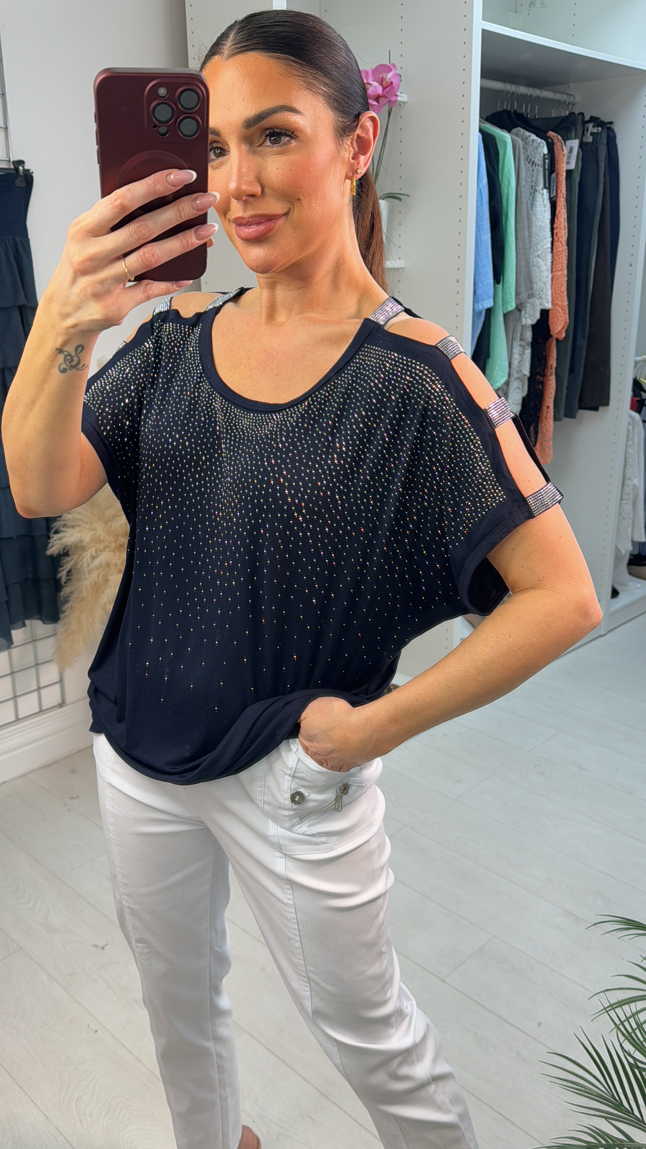 Eliana Thin Silver Studded T-shirt