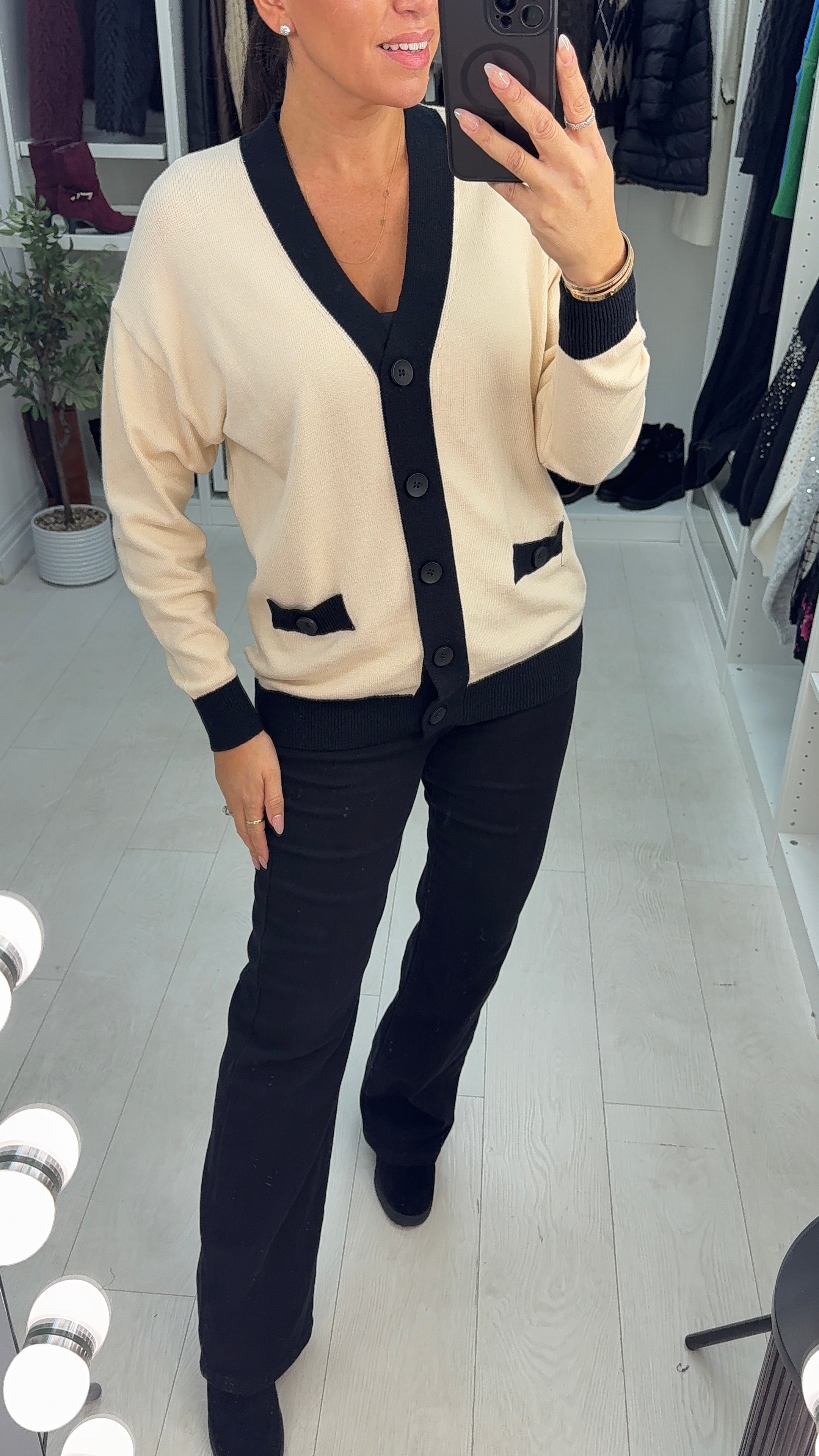 Shivani Colour Block Hem Cardigan