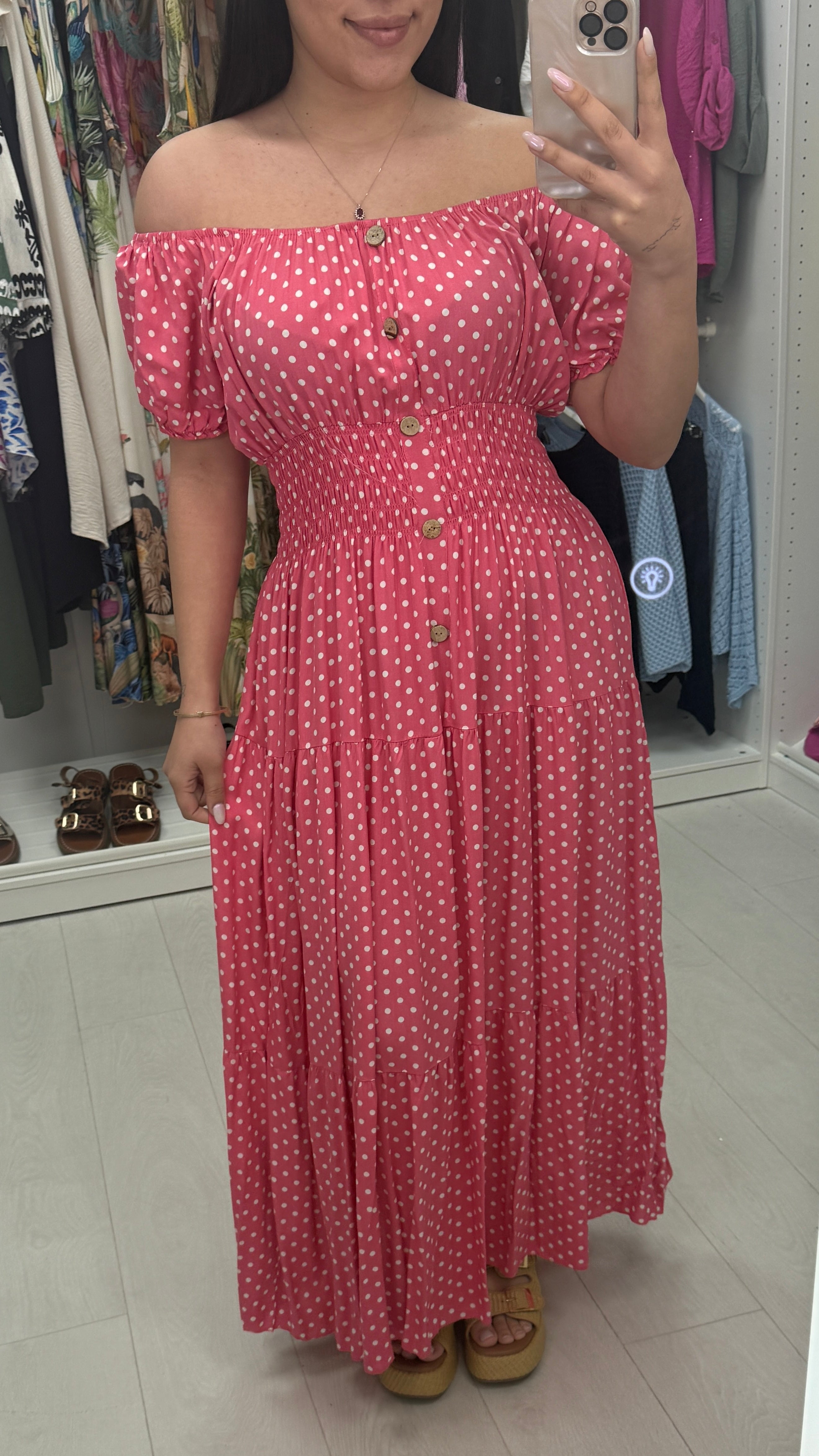 Jena Polka Dot Shirred Waist Maxi Dress