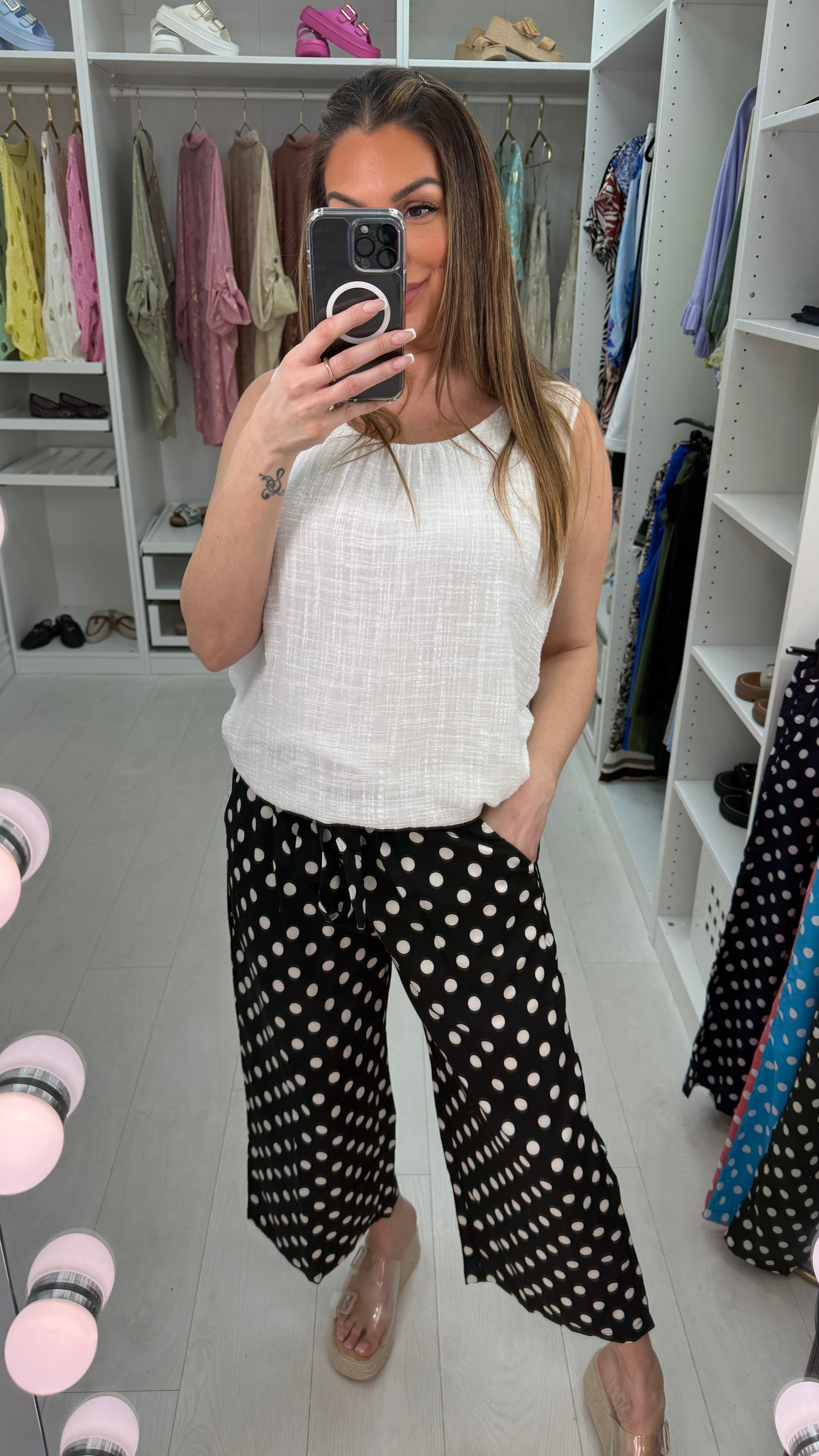 Judie Polka Dot Belted Wide Leg Culottes