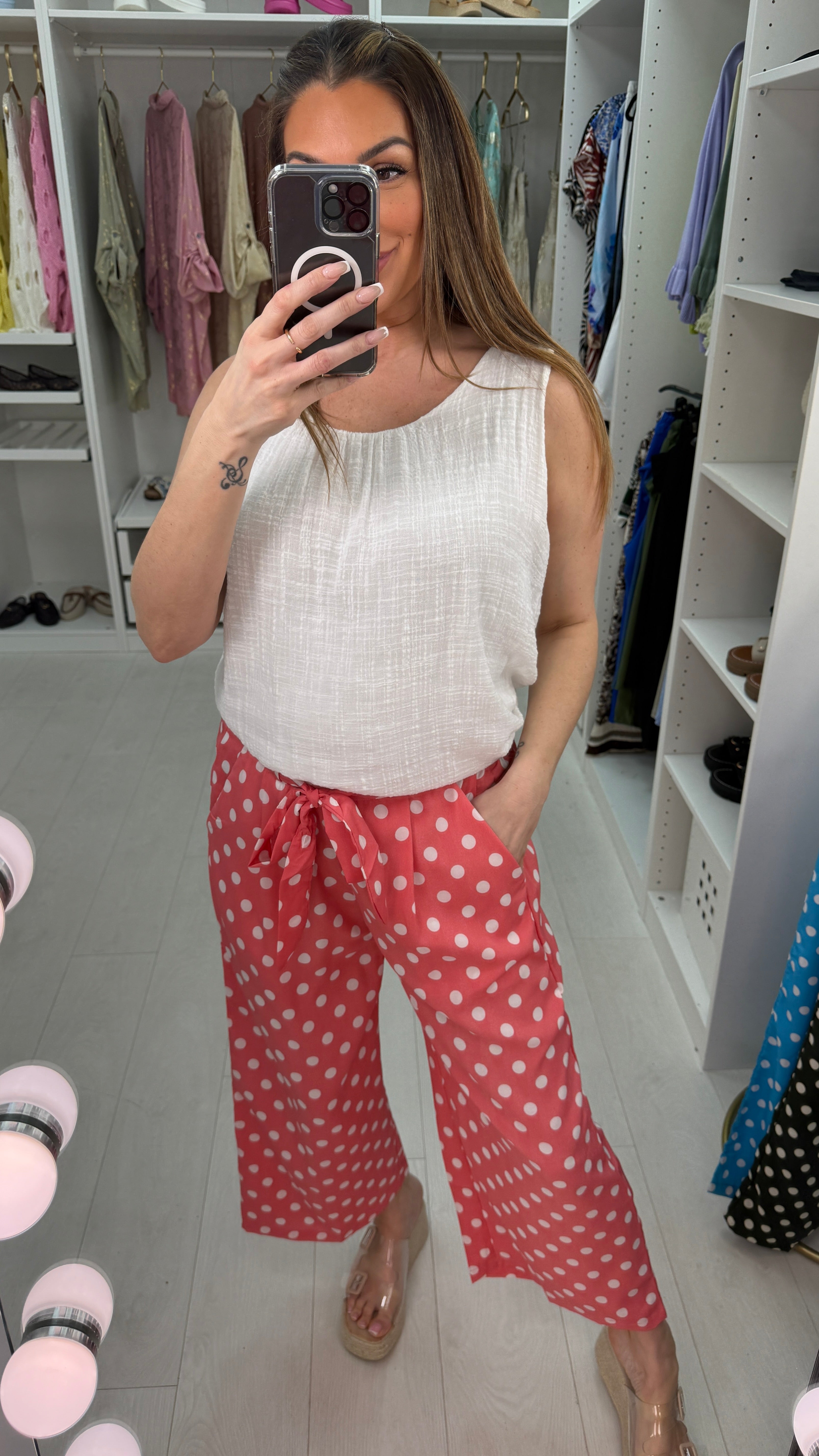 Judie Polka Dot Belted Wide Leg Culottes