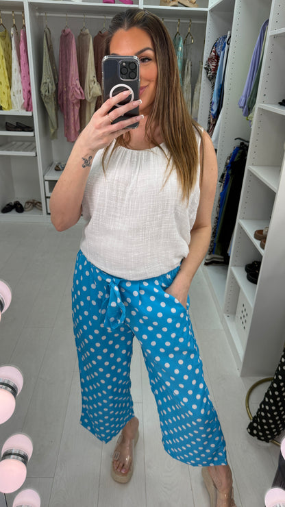 Judie Polka Dot Belted Wide Leg Culottes