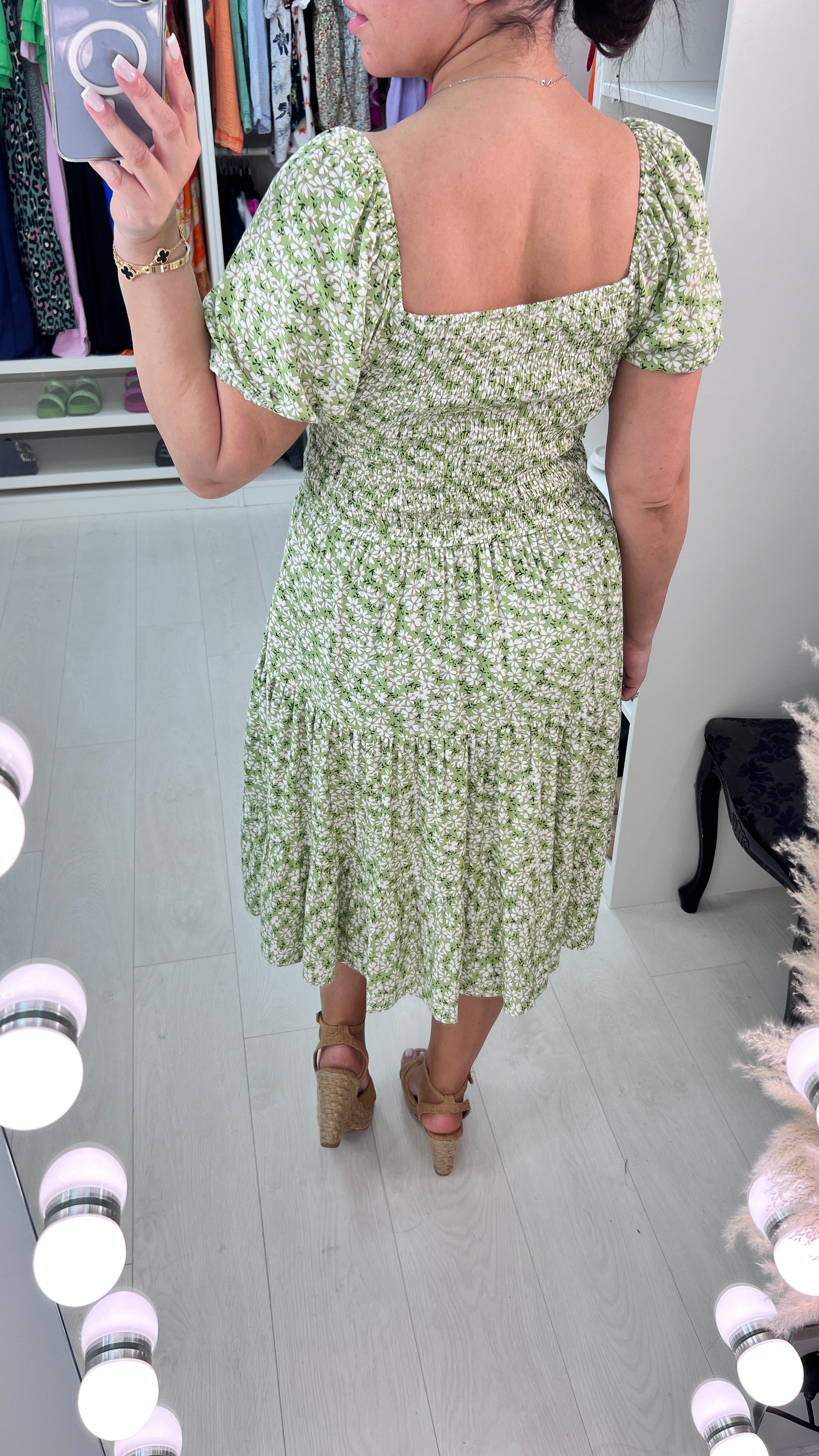 Damimi Green Daisy Print Babydoll Dress