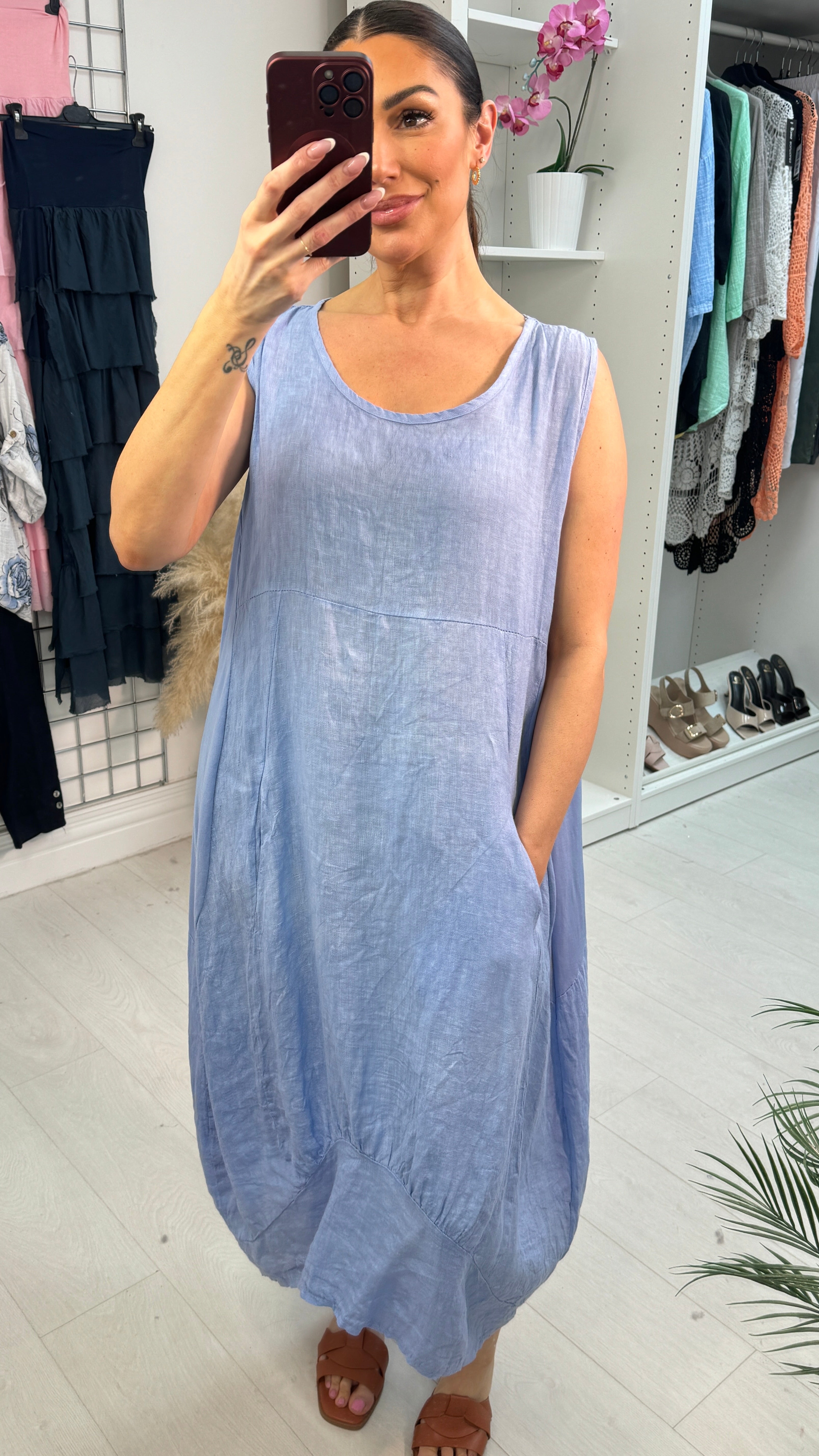 Jillian Plain Loose Fit Linen Maxi Dress