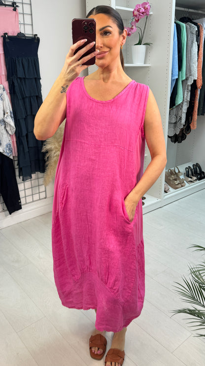 Jillian Plain Loose Fit Linen Maxi Dress