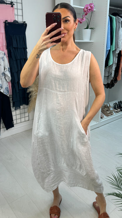 Jillian Plain Loose Fit Linen Maxi Dress