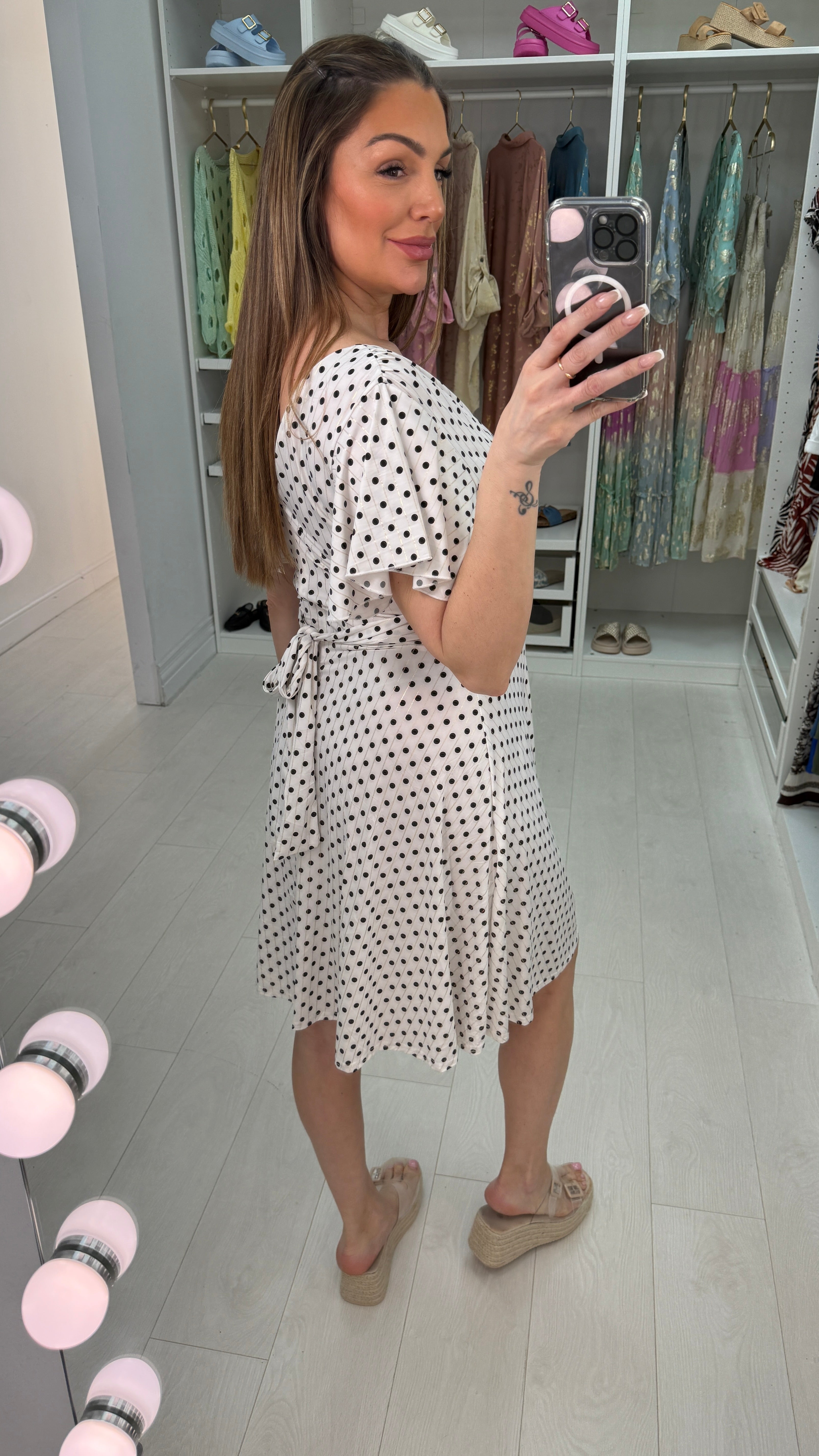 Sinead Polka Dot V Neck Belted Magic Dress