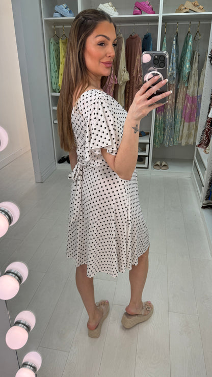 Sinead Polka Dot V Neck Belted Magic Dress