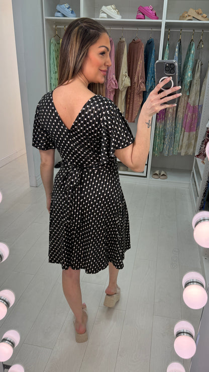 Sinead Polka Dot V Neck Belted Magic Dress