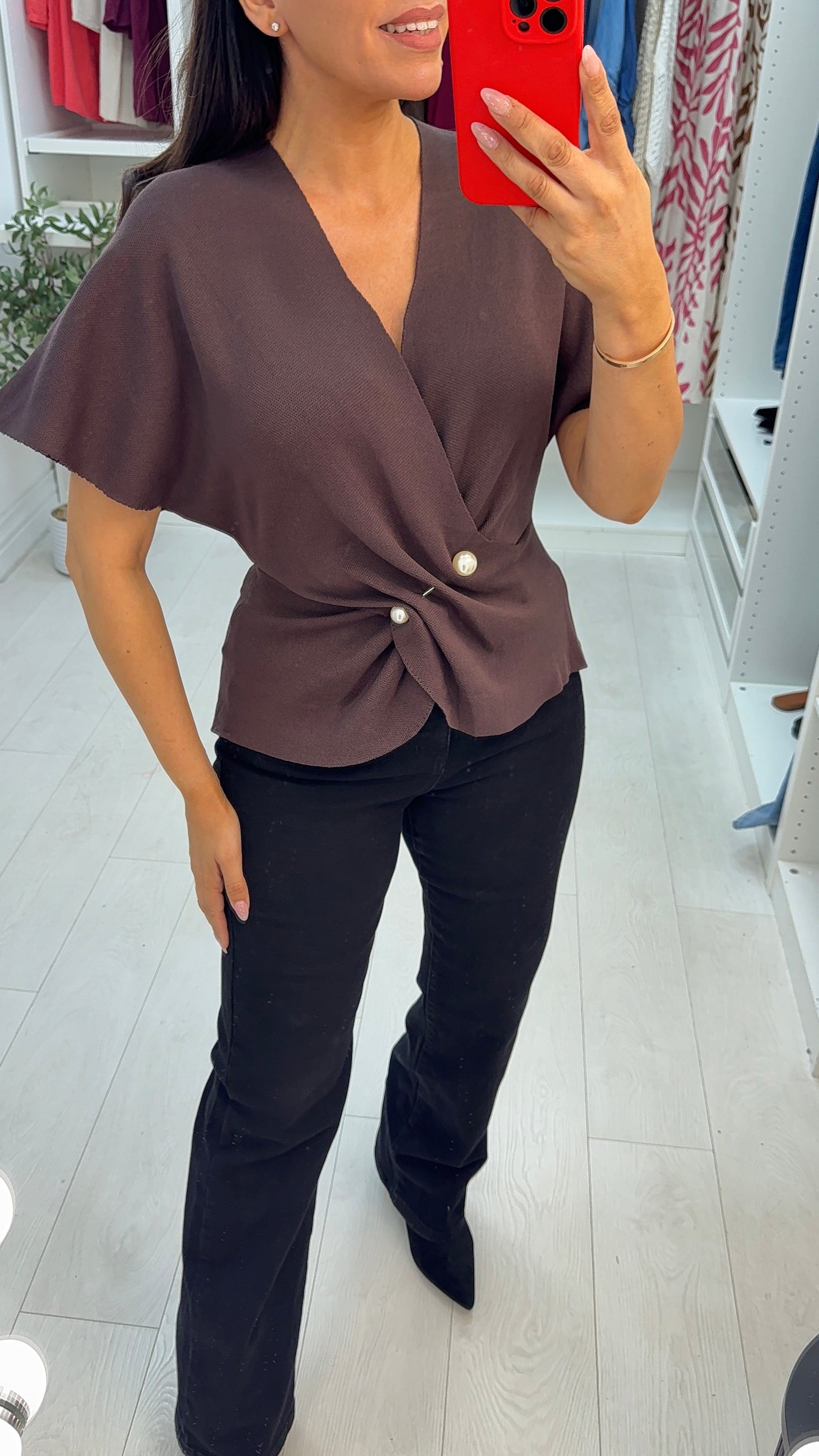 Pixie Pearl Detail Batwing Knit Top