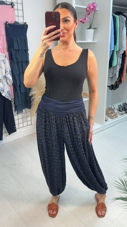 Cassey Leopard Print Elasticated Waist Harem Trousers