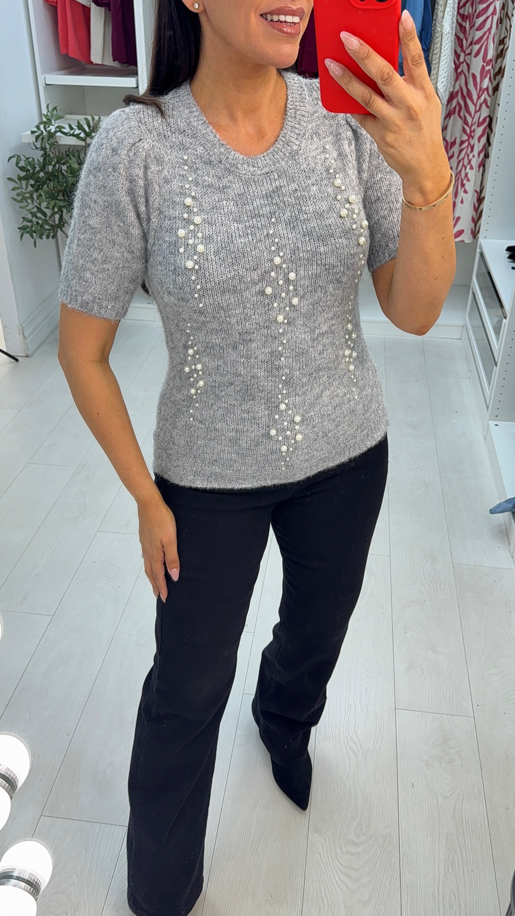 Quartz Pearl Detail Short sleeve Jumper