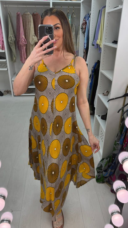 Dina Abstract Stappy Loose Fit Asymmetric Dress