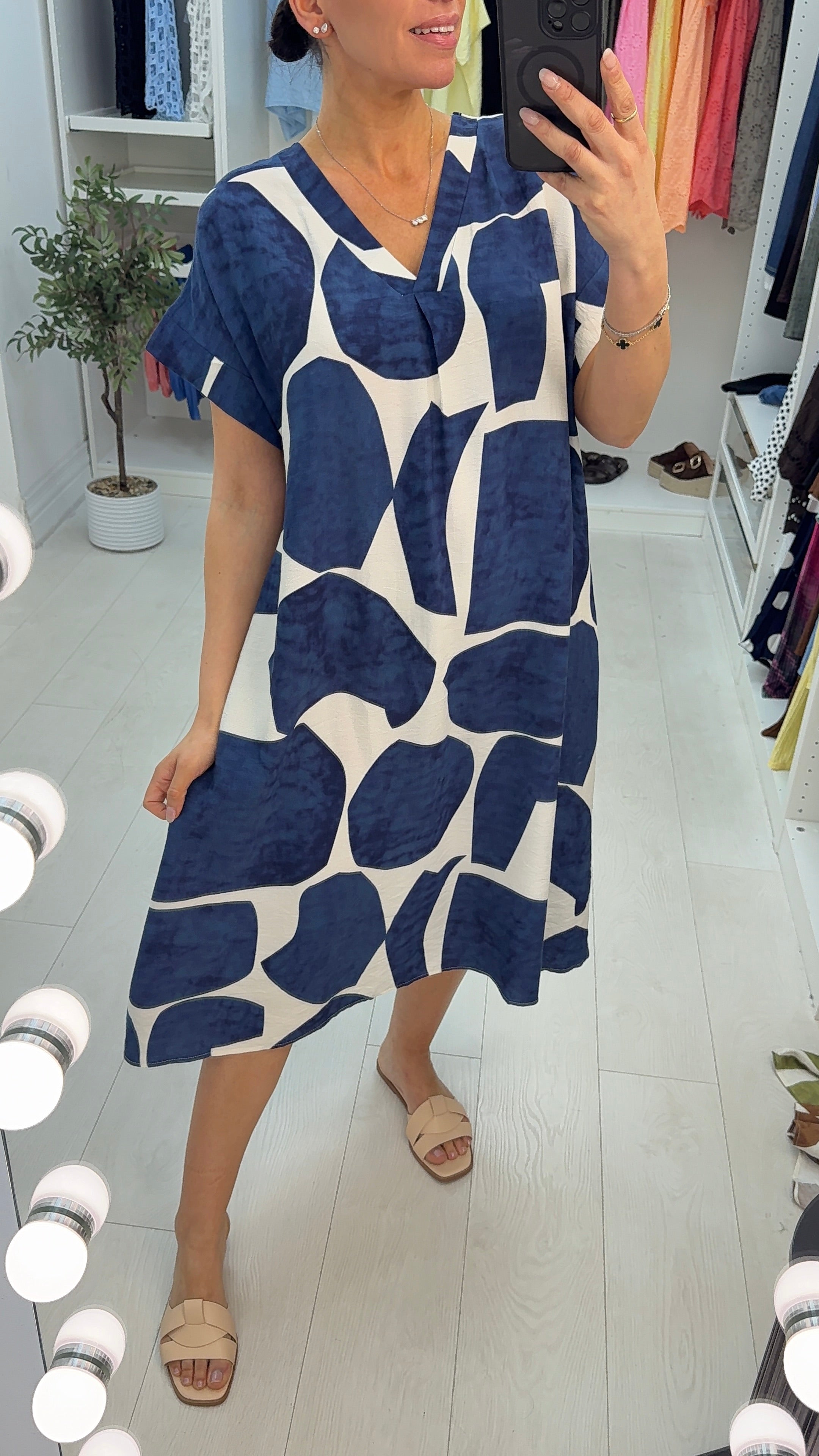 Veronia Abstract Print V Neck Loose Fit Dress
