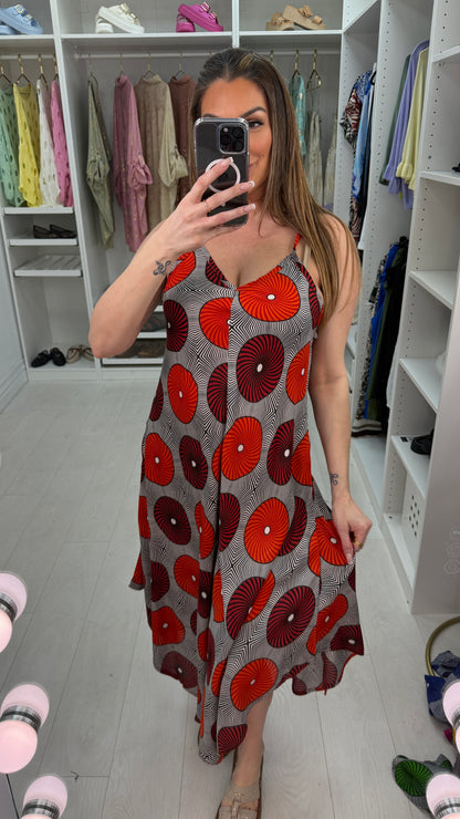 Dina Abstract Stappy Loose Fit Asymmetric Dress