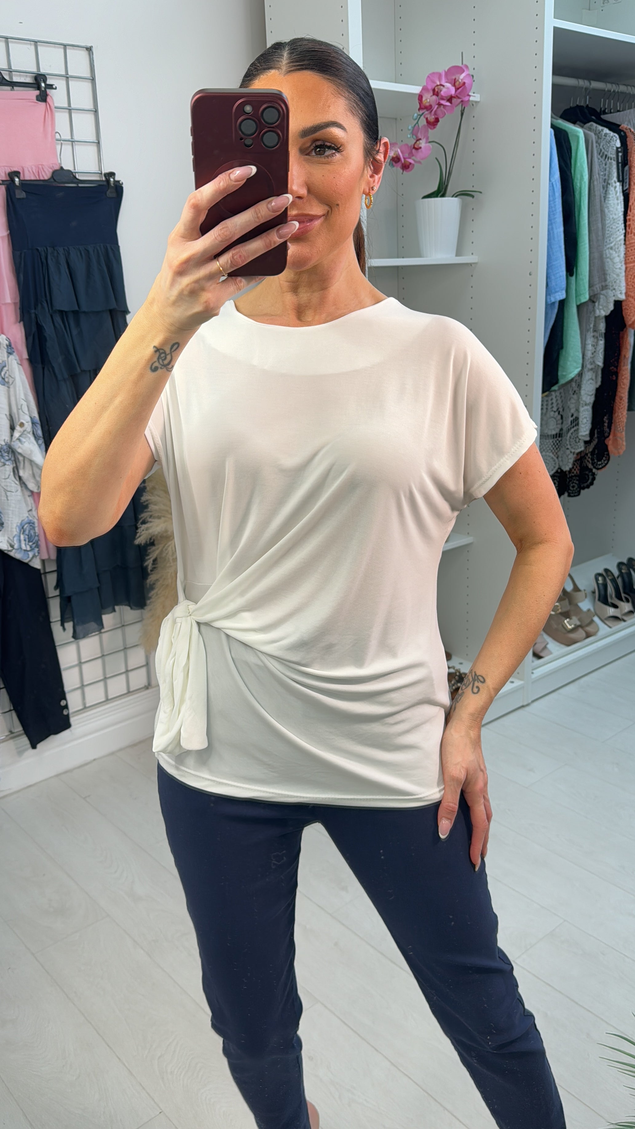 Isolde Plain Tie Side Short Sleeve Top