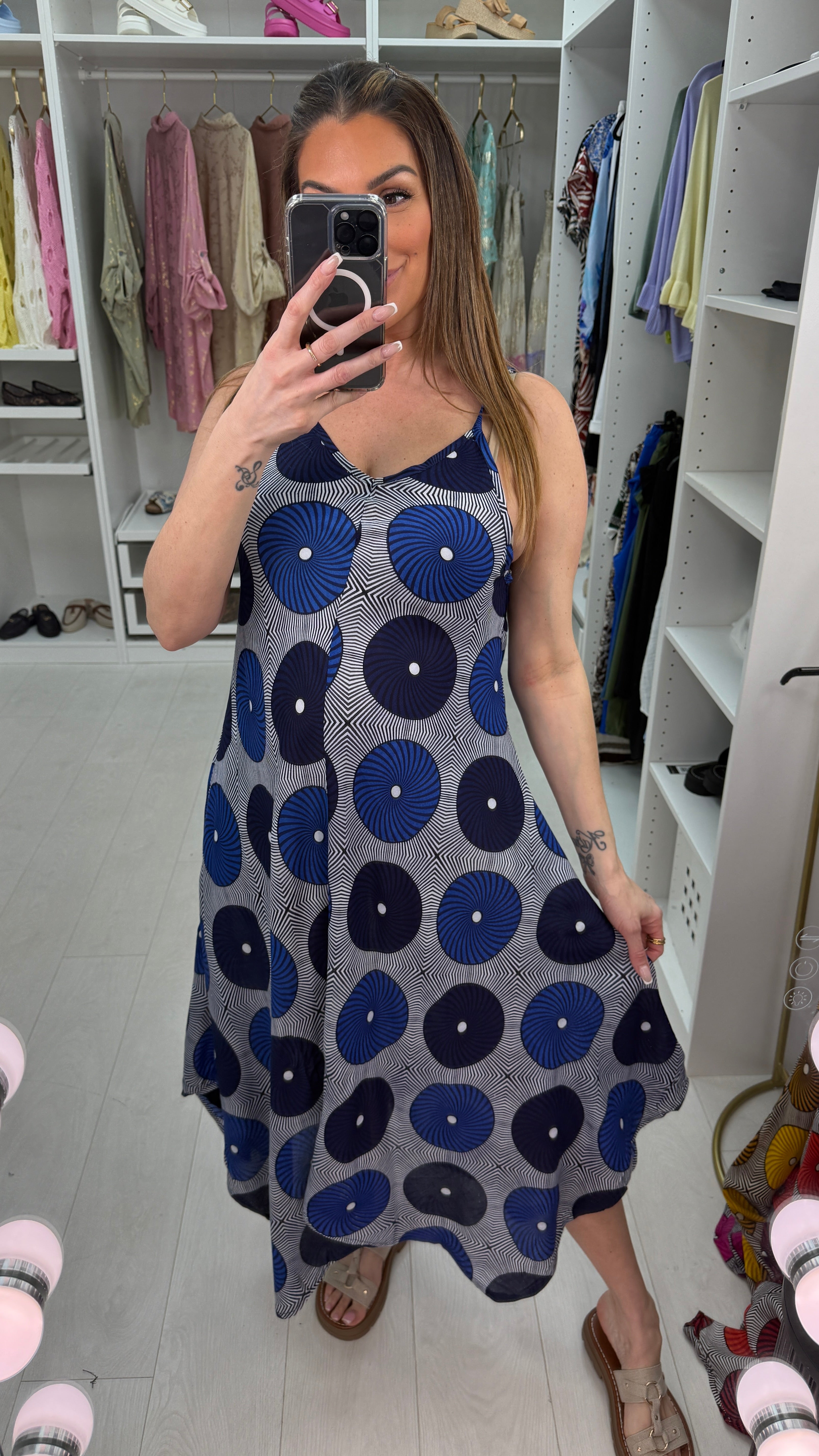 Dina Abstract Stappy Loose Fit Asymmetric Dress