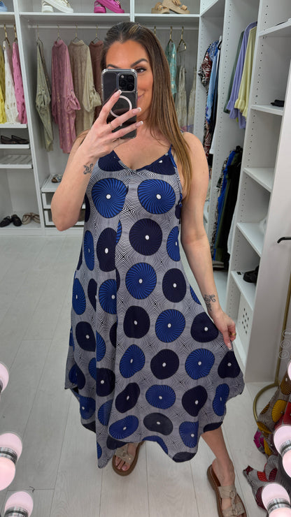 Dina Abstract Stappy Loose Fit Asymmetric Dress