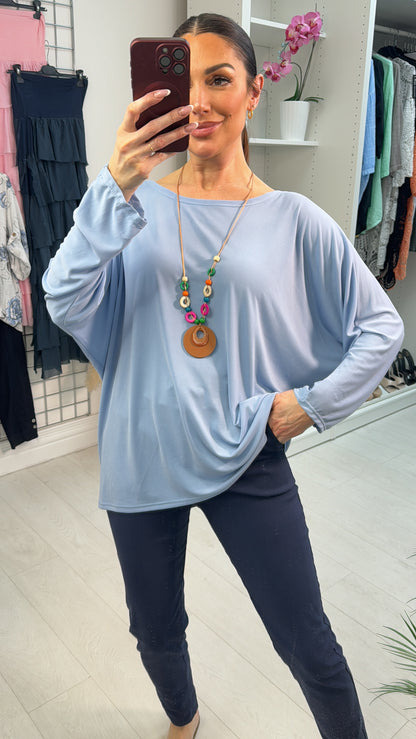 Gelina Plain Necklace Batwing Sleeve Super Soft Top
