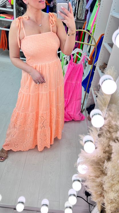 Tropicana Broderie Detail Tie Strap Maxi Dress