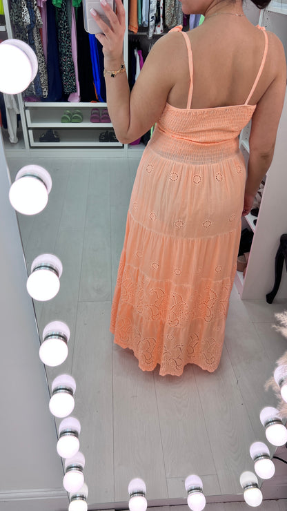 Tropicana Broderie Detail Tie Strap Maxi Dress